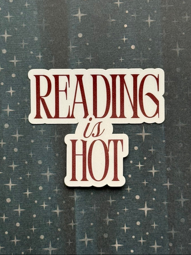 Sticker with 'Reading is Hot' text on a textured background
