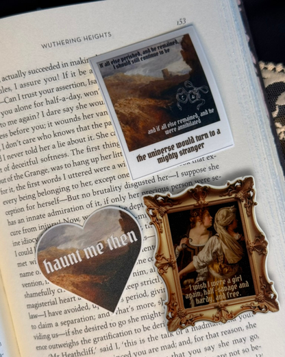 Decorative stickers on a book page with text