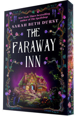 Book cover of 'The Faraway Inn' by Sarah Beth Durst with decorative elements and house illustration.