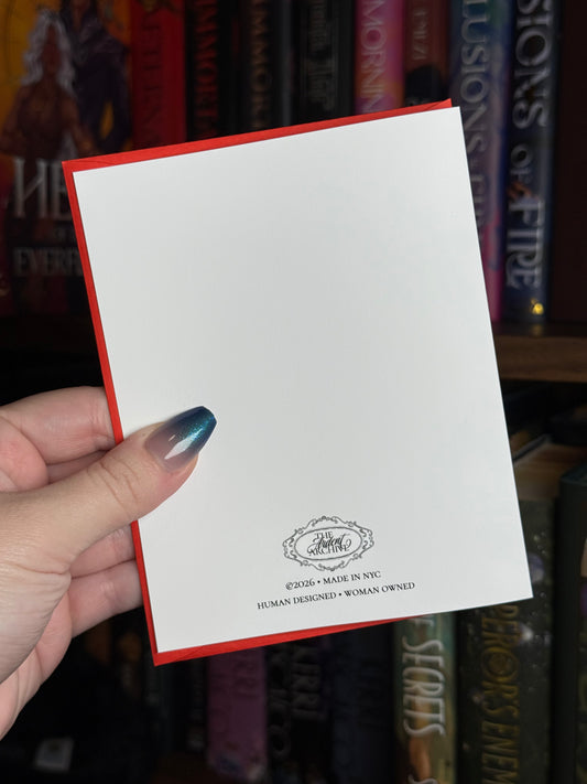 Back of greeting card with logo, copyright and information