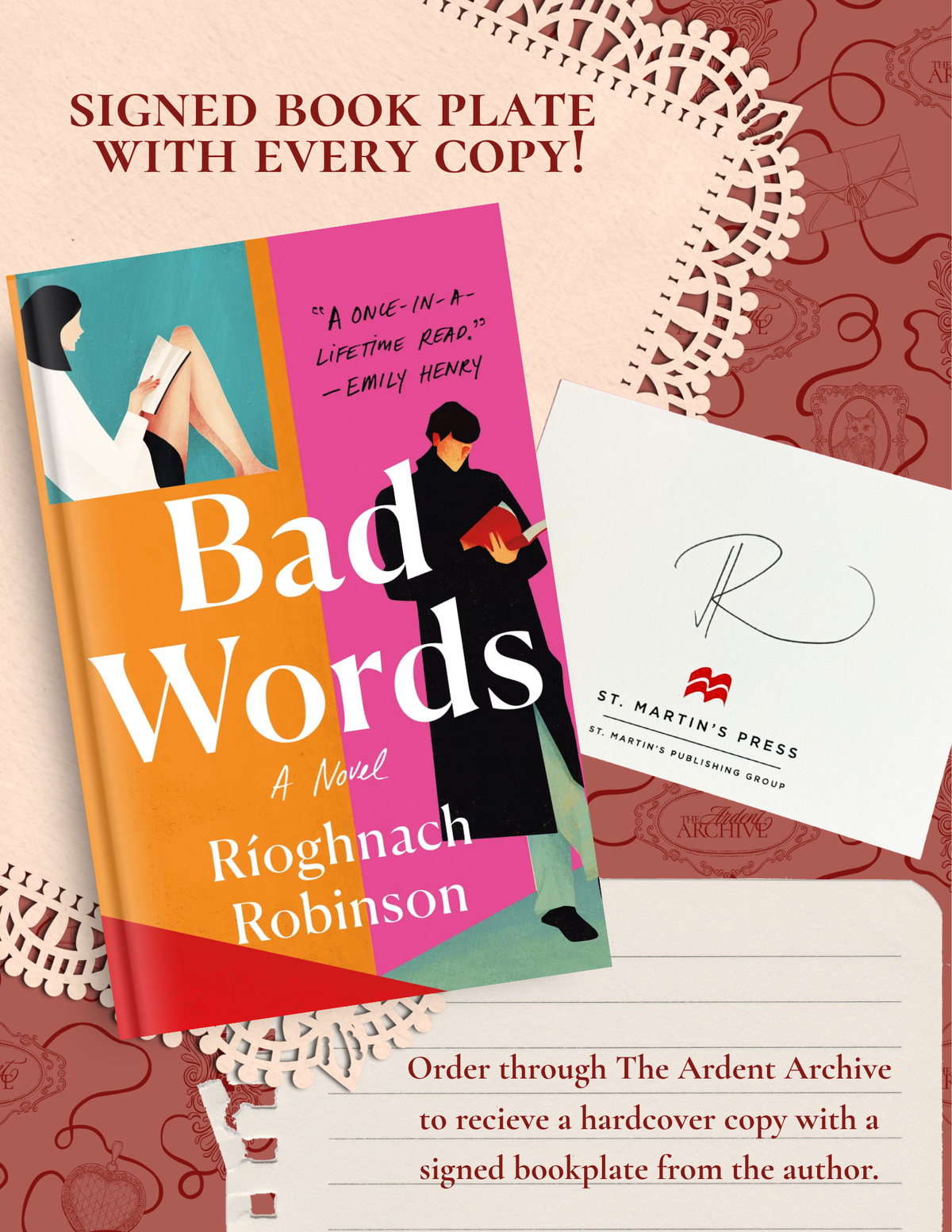 Book cover on background that says signed book plate with every copy. Order through the ardent archive to recieve a hardcover copy with asigned book plate from the author