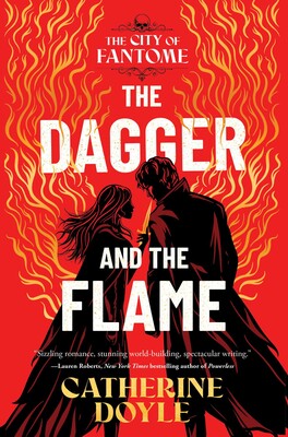 Book cover of 'The Dagger and the Flame' by Catherine Doyle with a red background and silhouette of a couple.